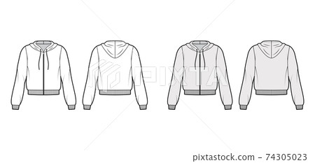 Zip-up cotton-fleece hoodie technical fashion illustration with relaxed fit, long sleeves, ribbed trims jumper apparel Zip-up cotton-fleece hoodie technical fashion illustration with relaxed fit, long sleeves, ribbed trims jumper apparel 74305023