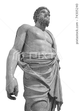 Marble statue of greek god Zeus isolated on white background. Antique sculpture of man with beard 74305240
