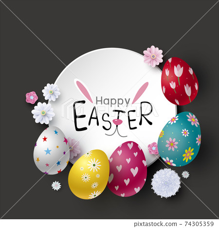 Easter banner design of eggs and flowers vector illustration Easter banner design of eggs and flowers vector illustration 74305359