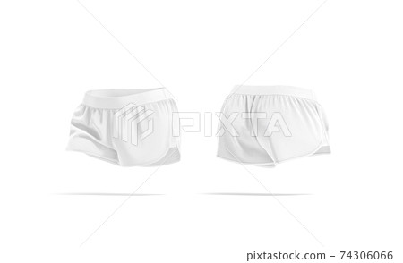 Blank white women shorts mock up moving, front and back Blank white women shorts mock up moving, front and back 74306066