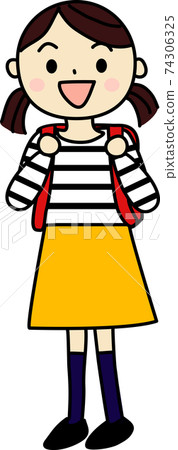 Girl carrying a red school bag 74306325