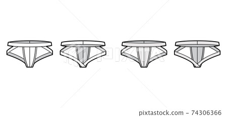 Jockstrap underwear technical fashion illustration with elastic waistband, athletic supporter. Flat thong Underpants Jockstrap underwear technical fashion illustration with elastic waistband, athletic supporter. Flat thong Underpants 74306366