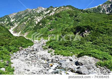 Mt. Shirouma Midsummer Hakuba Jiri Taisetsukei and the flow of melted snow 74306405