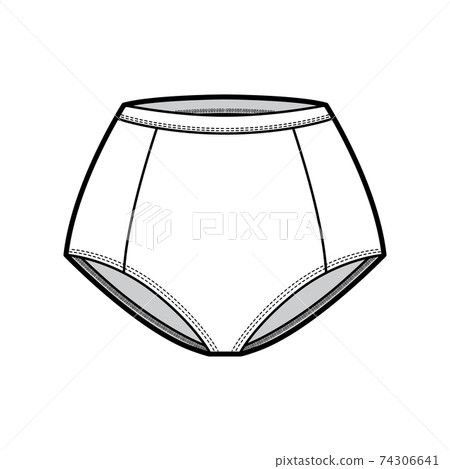Control briefs panties underwear technical fashion illustration with mid waist rise, full hips coverage. Flat lingerie 74306641