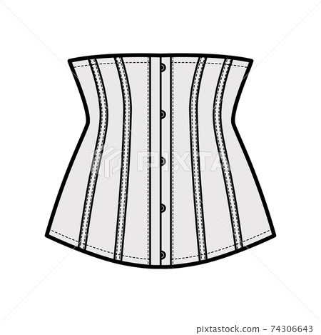 Waist cincher back laced longline corsetry lingerie technical fashion illustration with bones. Flat belt template Waist cincher back laced longline corsetry lingerie technical fashion illustration with bones. Flat belt template 74306643
