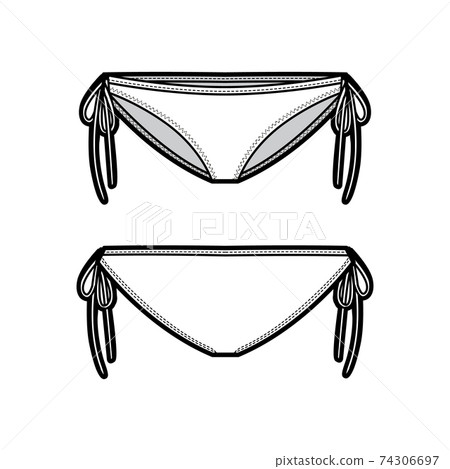 String bikinis fashion illustration with side ties, elastic waistband, low rise. Flat Mini-knickers panties lingerie 74306697