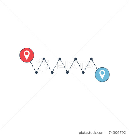 Zig zag Path from point to point, road tracking, trace the path. Location signs for travel on the dotted road map. Stock Vector illustration isolated 74306792
