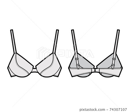 Push-up padded bra lingerie technical fashion illustration with full adjustable shoulder straps, molded cups Push-up padded bra lingerie technical fashion illustration with full adjustable shoulder straps, molded cups 74307107