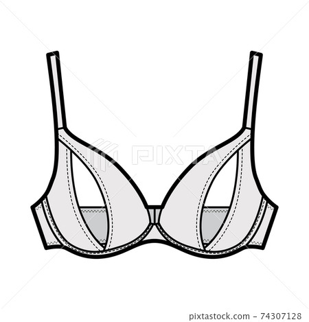 Peephole Bra lingerie technical fashion illustration with adjustable shoulder straps, Underwire, hook-and-eye closure Peephole Bra lingerie technical fashion illustration with adjustable shoulder straps, Underwire, hook-and-eye closure 74307128