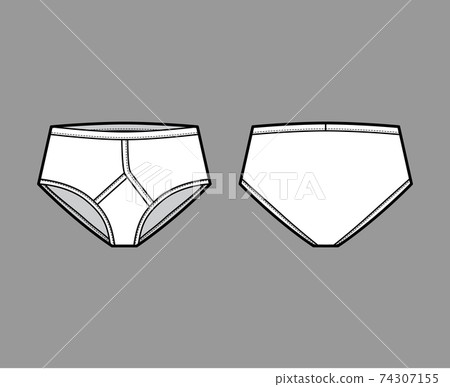 Y-front Brief underwear technical fashion illustration with elastic waistband, vertical fly. Flat trunks Underpants Y-front Brief underwear technical fashion illustration with elastic waistband, vertical fly. Flat trunks Underpants 74307155