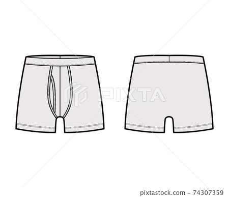 Boxer briefs underwear technical fashion illustration with elastic waistband Athletic-style skin-tight trunks Underpants 74307359