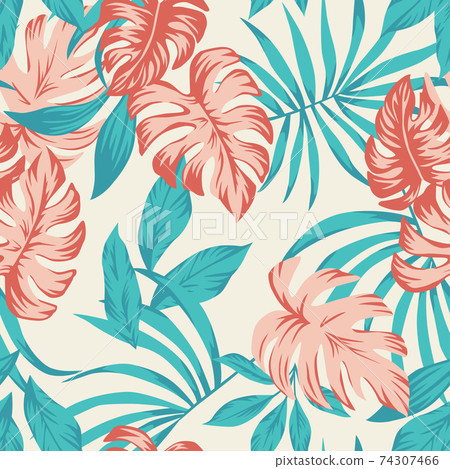 Exotic tropical leaves seamless white background 74307466