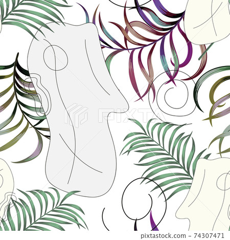 Abstract human face tropical seamless white background 74307471