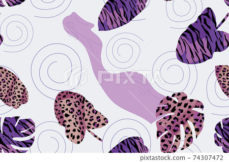 Abstract blue leaves and human seamless white background 74307472