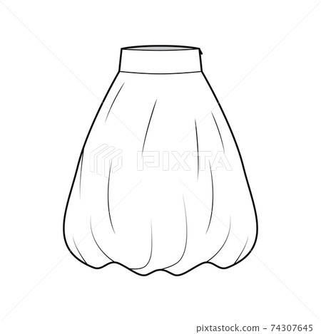 Skirt balloon technical fashion illustration with below-the-knee length silhouette, wide stretch waistband Flat bottom Skirt balloon technical fashion illustration with below-the-knee length silhouette, wide stretch waistband Flat bottom 74307645