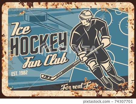 Ice hockey sport star, team fan club retro banner 74307701