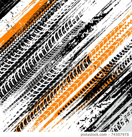 Offroad grunge tyre prints, vector background 74307978