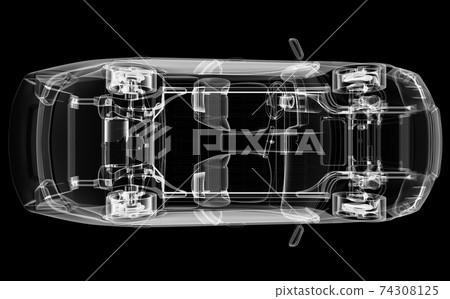 X-ray of electric car with chassis. 3D illustration 74308125