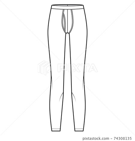 Long Johns underwear technical fashion illustration with elastic waistband, vertical fly knit pants apparel lingerie 74308135