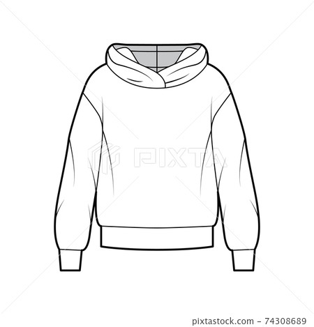 Oversized cotton-fleece hoodie technical fashion illustration with relaxed fit, long sleeves. Flat outwear jumper Oversized cotton-fleece hoodie technical fashion illustration with relaxed fit, long sleeves. Flat outwear jumper 74308689