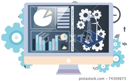 Green electricity, smart alternative energy with industry development dynamics on monitor screen Green electricity, smart alternative energy with industry development dynamics on monitor screen 74309873