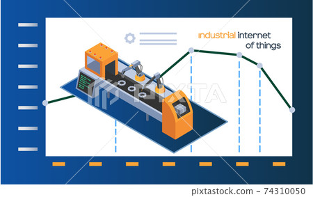 Industrial internet of things poster with machinery and robotic arm, industry dynamics graph Industrial internet of things poster with machinery and robotic arm, industry dynamics graph 74310050