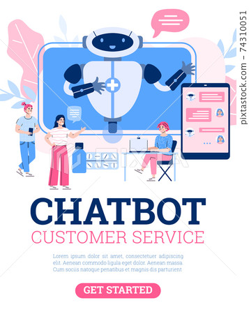 Vector poster with medical chatbot on screen for service and support patients. 74310051