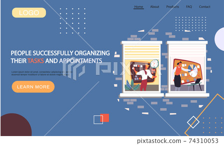 People organizing their tasks and appointments landing page template, businessman at blackboard 74310053