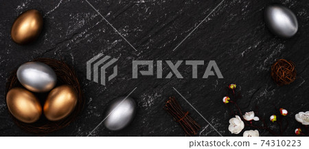復活節 彩蛋 金色 銀色 梅花 Easter eggs golden black イースターエッグ 74310223