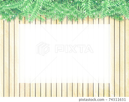 Pale wood grain background and green leaves white copy space Pale wood grain background and green leaves white copy space 74311631