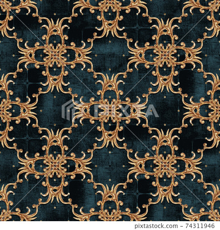 Baroque golden elements seamless pattern. Gold texture 74311946