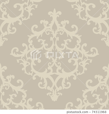 Seamless baroque style damask ornamental pattern. Hand drawn beige texture 74311968