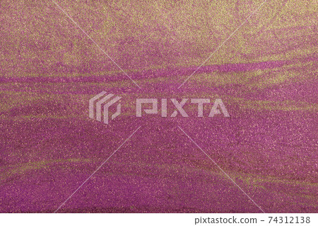 Abstract art background purple and golden colors. Watercolor painting on canvas. 74312138