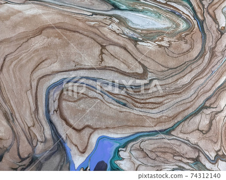 Abstract fluid art background brown and blue colors. Watercolor painting. 74312140