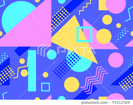 Seamless pattern with geometric shapes in the style of the 80s. Trendy retro background for printing on paper, advertising materials and fabric. Vector illustration Seamless pattern with geometric shapes in the style of the 80s. Trendy retro background for printing on paper, advertising materials and fabric. Vector illustration 74312504