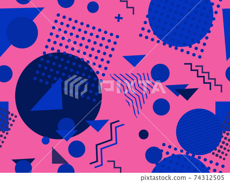 Seamless pattern with geometric shapes in the style of the 80s. Trendy retro background for printing on paper, advertising materials and fabric. Vector illustration Seamless pattern with geometric shapes in the style of the 80s. Trendy retro background for printing on paper, advertising materials and fabric. Vector illustration 74312505