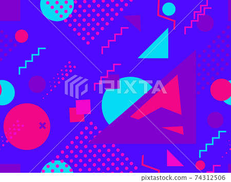 Seamless pattern with geometric shapes in the style of the 80s. Trendy retro background for printing on paper, advertising materials and fabric. Vector illustration Seamless pattern with geometric shapes in the style of the 80s. Trendy retro background for printing on paper, advertising materials and fabric. Vector illustration 74312506