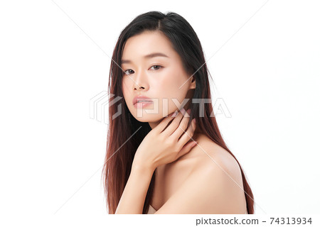 Beautiful young asian woman with clean fresh skin on white background, Face care, Facial treatment, Beautiful young asian woman with clean fresh skin on white background, Face care, Facial treatment, 74313934