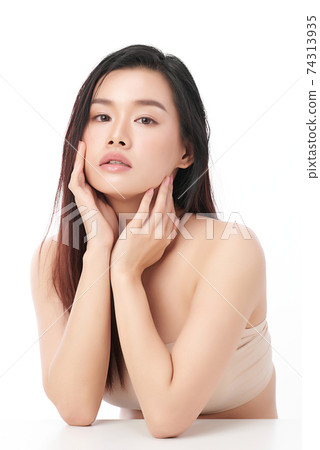Beautiful young asian woman with clean fresh skin on white background, Face care, Facial treatment, Beautiful young asian woman with clean fresh skin on white background, Face care, Facial treatment, 74313935