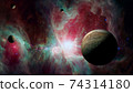 View of Jupiter, the fifth planet of the Solar System, with nebula. Elements of this image furnished 74314180