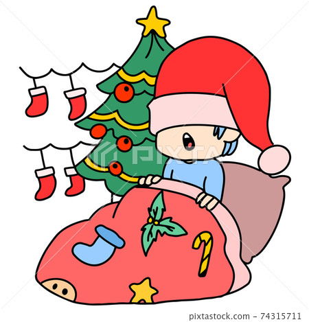 a little boy waking up on christmas day 74315711