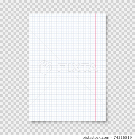 Realistic blank lined paper sheet in A4 format on transparent background. Notebook page, document 74316819
