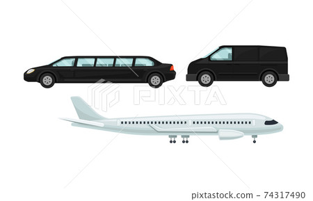 Van and Limousine as Transfer to Airport Terminal Vector Set 74317490