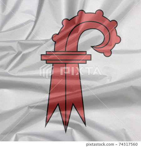 Fabric flag of Basel-Landschaft. Crease of Basel-Landschaft flag background 74317560