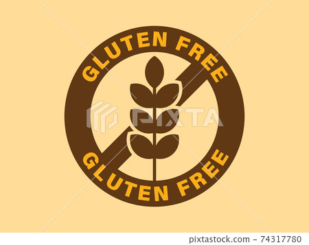 Crossed out sign with wheat ear or wheat spike icon. Crossed out sign with wheat ear or wheat spike icon. 74317780