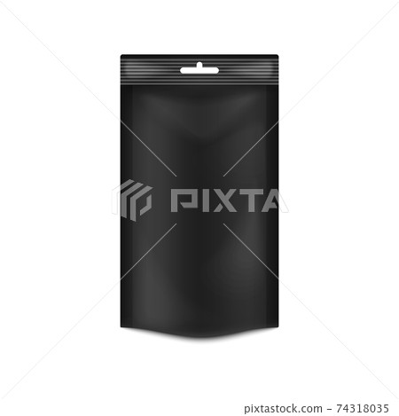 Template of food doypack with hanging hole, 3d vector illustration isolated. Template of food doypack with hanging hole, 3d vector illustration isolated. 74318035