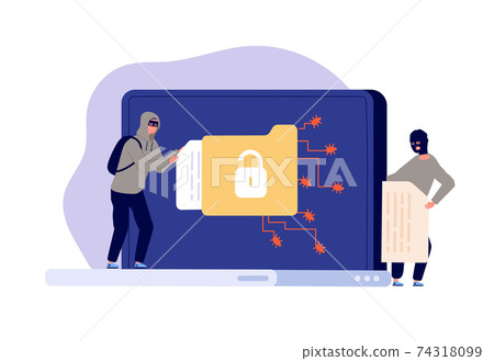 Cyber phishing. Unsecured accounts, theft account identity. Social media breach attack, hacker scam on email or data fraud utter vector concept 74318099