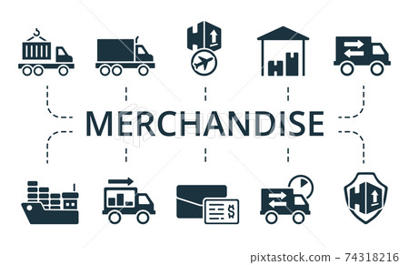 Merchandise icon set. Collection contain pack of pixel perfect creative icons. Merchandise elements set. Merchandise icon set. Collection contain pack of pixel perfect creative icons. Merchandise elements set. 74318216