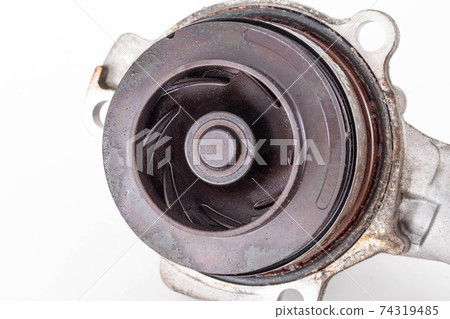 A proven modern car pump in the cooling system with a temperature sensor. Automatic water pump concept on white background, isolate 74319485