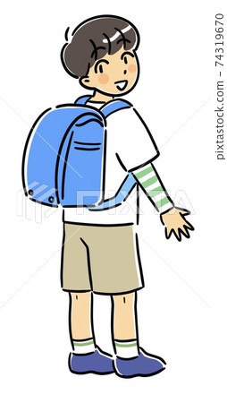 A boy carrying a school bag on his back and... - Stock Illustration ...